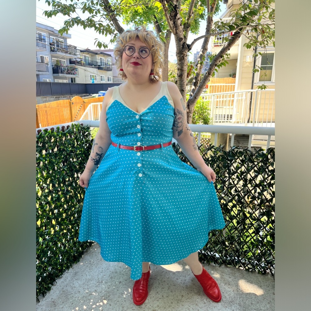 3x (fits like 2x) aqua with white polka dots dress by Tatyana